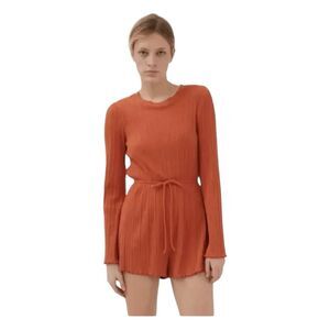 Urban‎ Outfitters Bella Romper Burnt Orange Sienna Knit Long Sleeve Shorts S